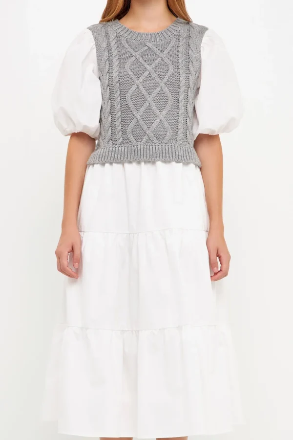 ENGLISH FACTORY Sweaters & Knits*- Mixed Media Cable Knit Down Midi Dress