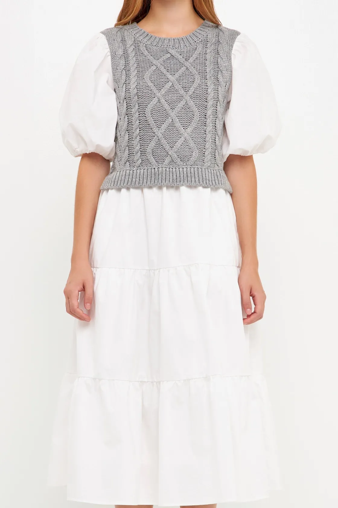 english_factory__mixed_me_0-33.webp ENGLISH FACTORY Sweaters & Knits*- Mixed Media Cable Knit Down Midi Dress