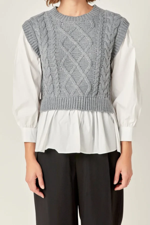 ENGLISH FACTORY Sweaters & Knits | Tops*- Mixed Media Cable Detail Sweater