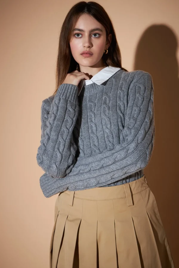 ENGLISH FACTORY Sweaters & Knits | Tops*- Mixed Media Cable Knit Sweater GREY