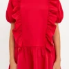 ENGLISH FACTORY Puff Sleeve | Tops*- Mixed Media Ruffle Detail Mini Dress