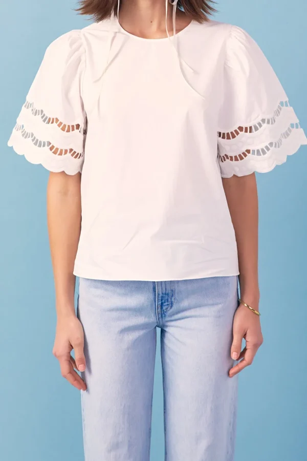 ENGLISH FACTORY Tops*- Mixed Media Lace Trim Knit Top