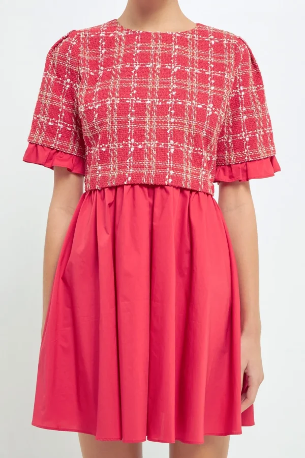 ENGLISH FACTORY Tweed Dresses | Tops*- Mixed Media Tweed Mini Dress