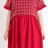 ENGLISH FACTORY Tweed Dresses | Tops*- Mixed Media Tweed Poplin Mini Dress RED