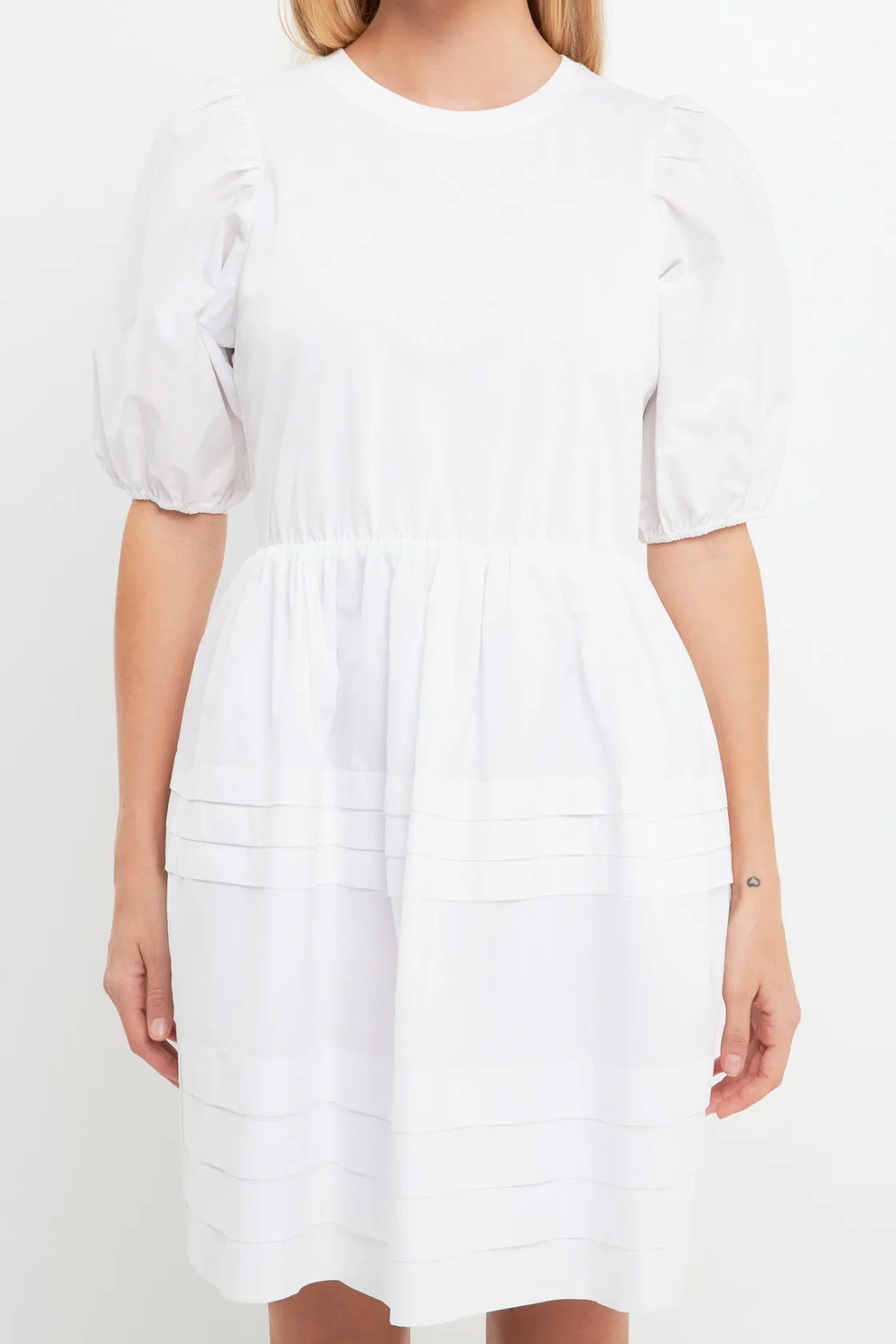english_factory__mixed_me_0-42.webp ENGLISH FACTORY White Dresses | Tops*- Mixed Media Pleats Mini Dress WHITE