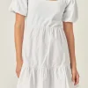 ENGLISH FACTORY White Dresses | Tops*- Mixed Media Puff Sleeve Back Bow Dress WHITE
