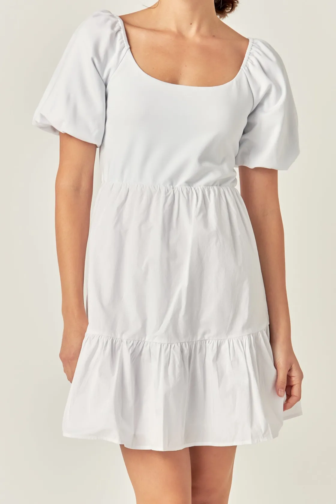 english_factory__mixed_me_0-44.webp ENGLISH FACTORY White Dresses | Tops*- Mixed Media Puff Sleeve Back Bow Dress WHITE