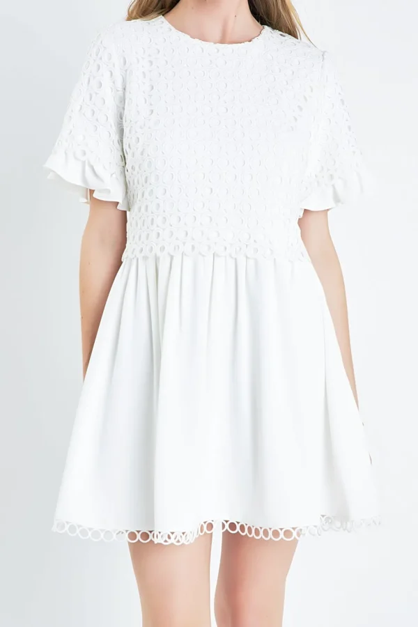 ENGLISH FACTORY Lace Dresses | White Dresses*- Mixed Media Lace Dress WHITE
