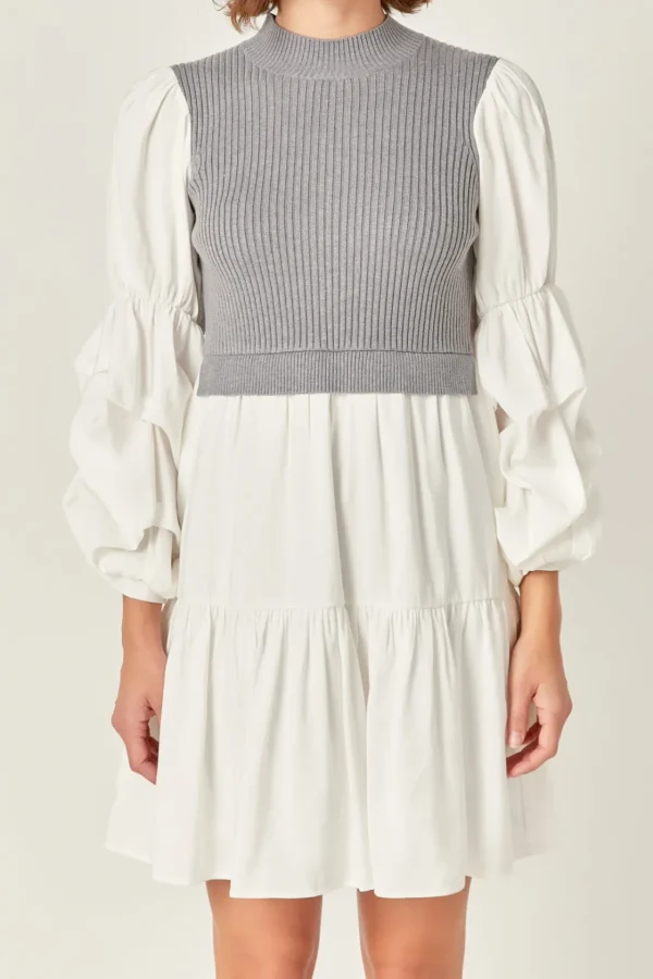 ENGLISH FACTORY Knit Dresses | Sweaters & Knits*- Mixed Media Sweater Mini Dress