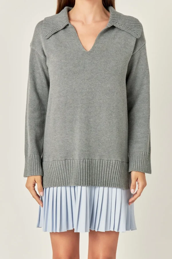 ENGLISH FACTORY Knit Dresses | Sweaters & Knits*- Mixed Media Pleated Mini Dress