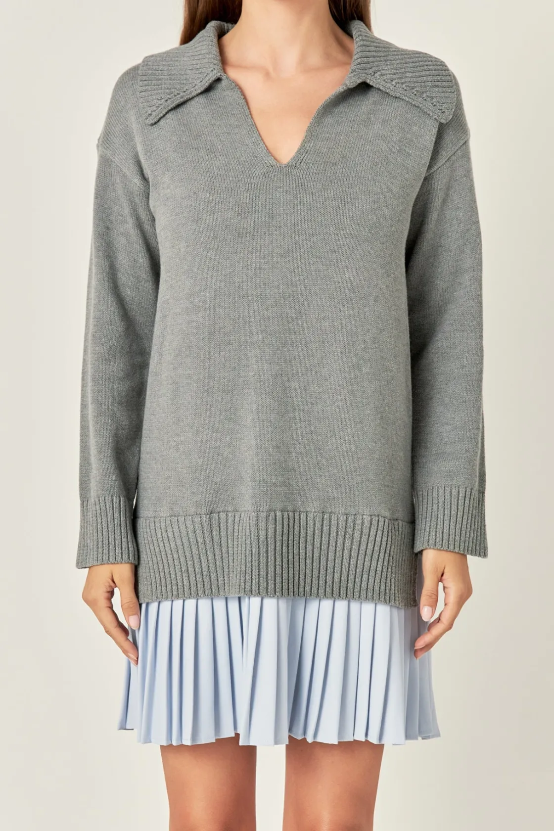 english_factory__mixed_me_0-49.webp ENGLISH FACTORY Knit Dresses | Sweaters & Knits*- Mixed Media Pleated Mini Dress