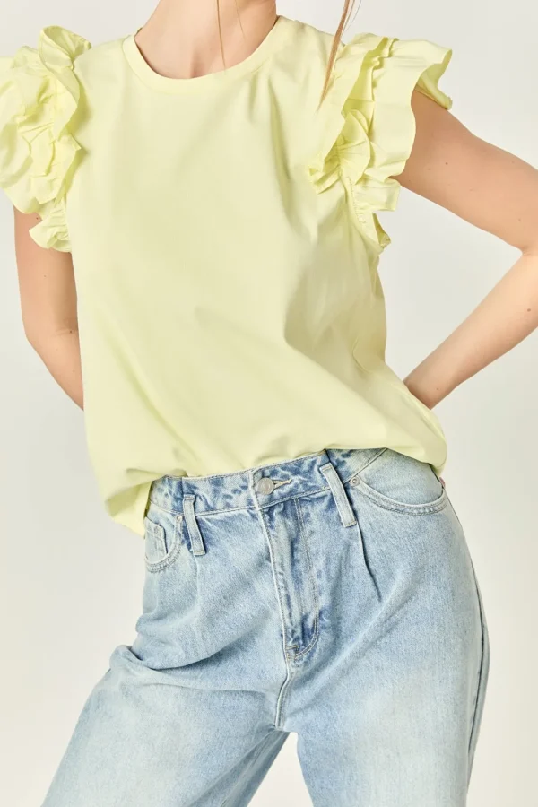 ENGLISH FACTORY Tops*- Mixed Media Ruffle Detail T-shirt