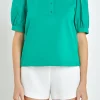 ENGLISH FACTORY Tops*- Mixed Media Puff Sleeve Top