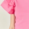 ENGLISH FACTORY Tops*- Mixed Media Ruffled Knit Top