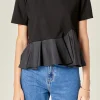 ENGLISH FACTORY Tops*- Mixed Media Ruffled Top BLACK