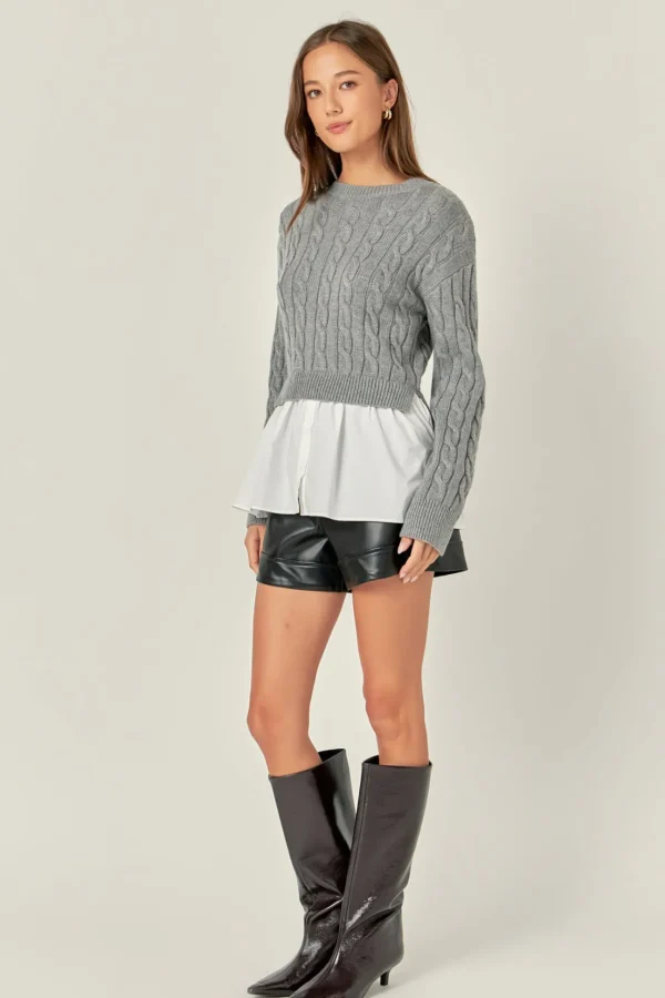 ENGLISH FACTORY Tops*- Mixed Media Sweater GREY