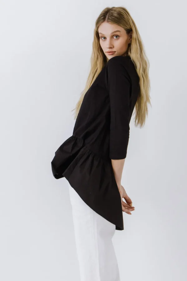 ENGLISH FACTORY Tops*- Mixed Media High and Low Top BLACK