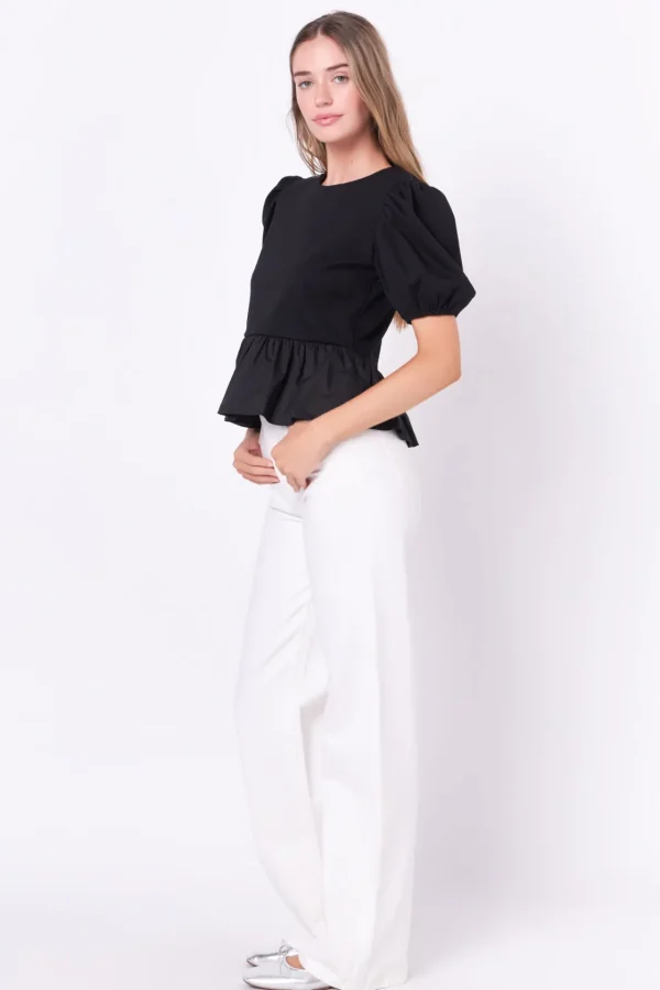 ENGLISH FACTORY Tops*- Mixed Media Bubble Top