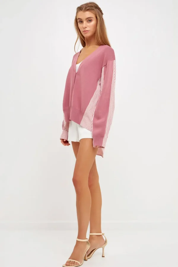 ENGLISH FACTORY Sweaters & Knits*- Mixed Media Cardigan MAUVE