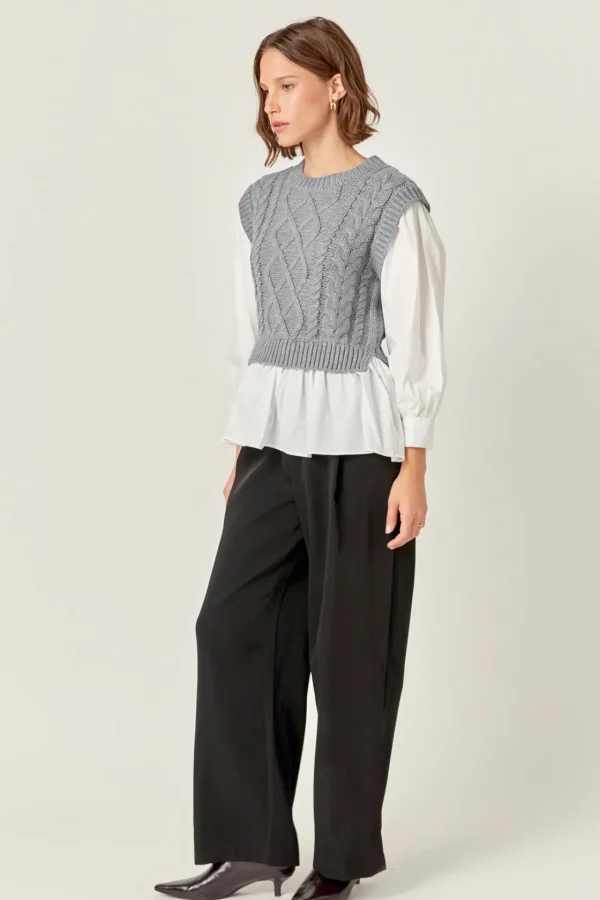 ENGLISH FACTORY Sweaters & Knits | Tops*- Mixed Media Cable Detail Sweater
