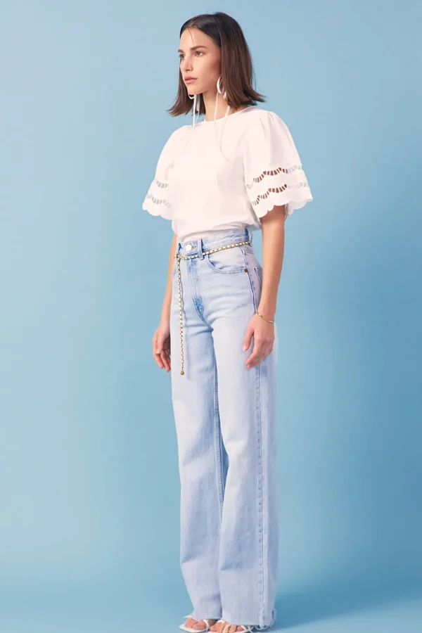 ENGLISH FACTORY Tops*- Mixed Media Lace Trim Knit Top