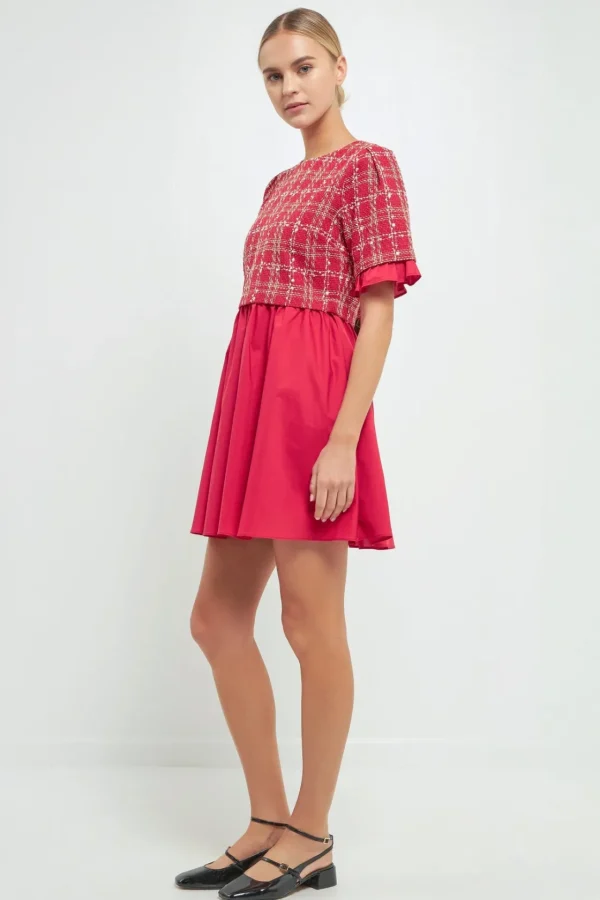 ENGLISH FACTORY Tweed Dresses | Tops*- Mixed Media Tweed Mini Dress