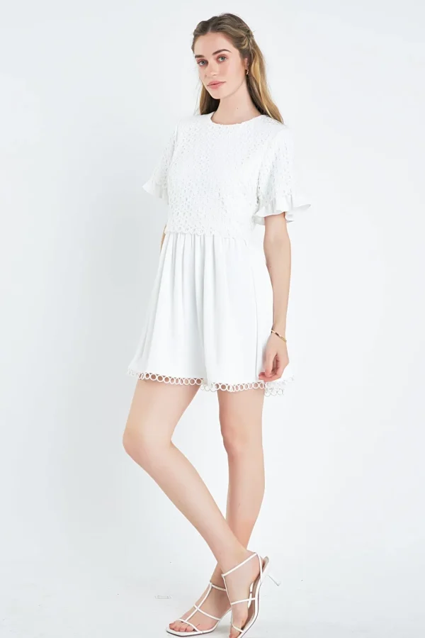 ENGLISH FACTORY Lace Dresses | White Dresses*- Mixed Media Lace Dress WHITE