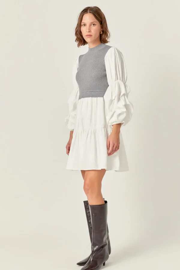 ENGLISH FACTORY Knit Dresses | Sweaters & Knits*- Mixed Media Sweater Mini Dress