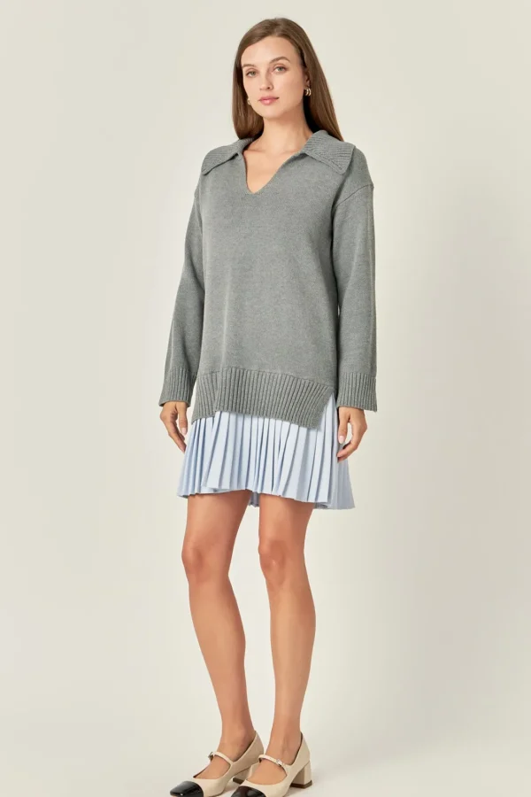 ENGLISH FACTORY Knit Dresses | Sweaters & Knits*- Mixed Media Pleated Mini Dress