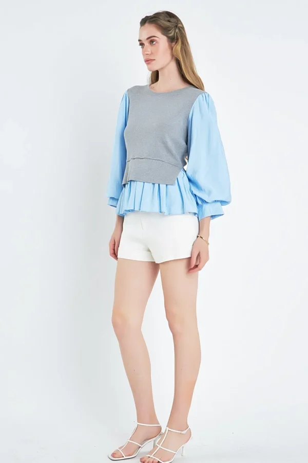 ENGLISH FACTORY Tops*- Mixed Media Blouse
