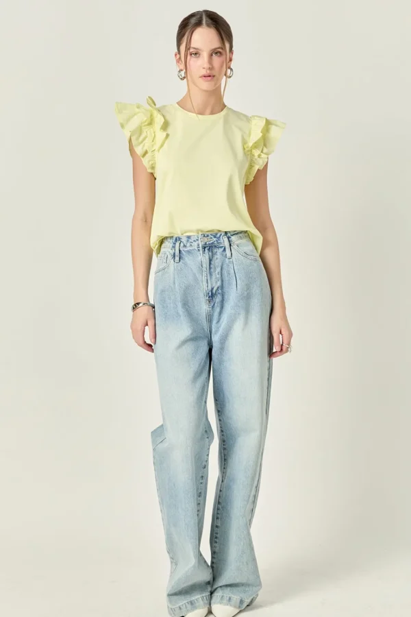 ENGLISH FACTORY Tops*- Mixed Media Ruffle Detail T-shirt