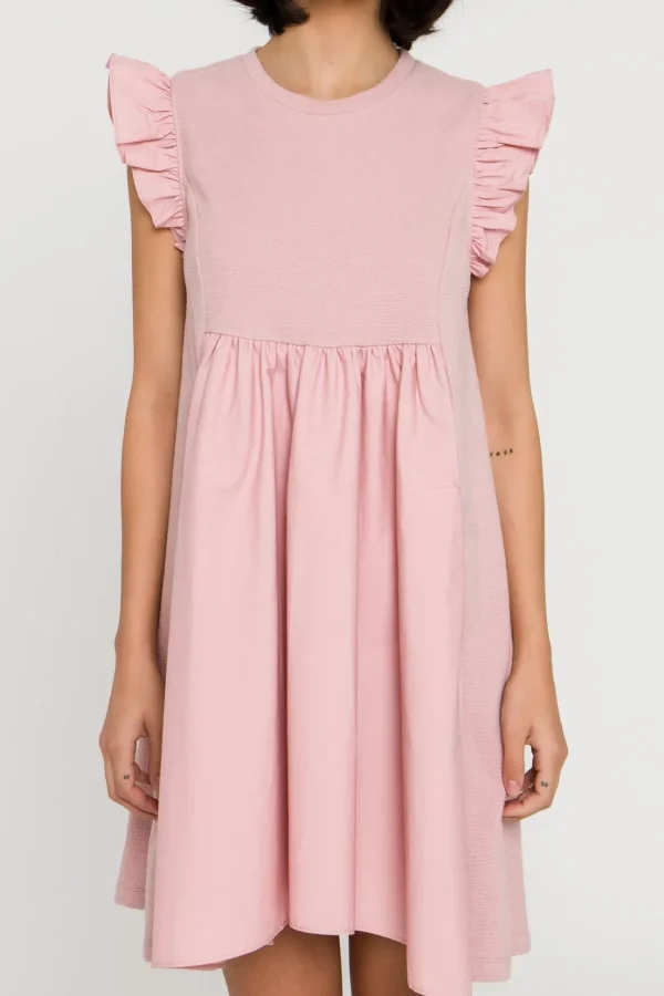ENGLISH FACTORY White Dresses | Tops*- Mixed Media Ruffle Sleeve Mini Dress