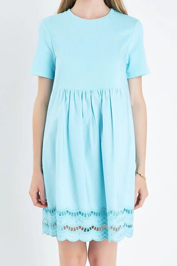 ENGLISH FACTORY Lace Dresses | White Dresses*- Mixed Media Scallop Lace Mini Dress