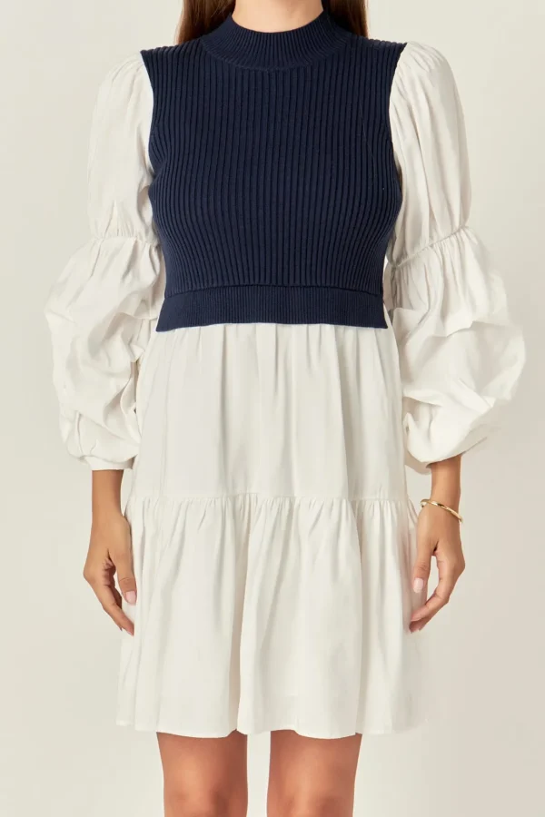 ENGLISH FACTORY Knit Dresses | Sweaters & Knits*- Mixed Media Sweater Mini Dress