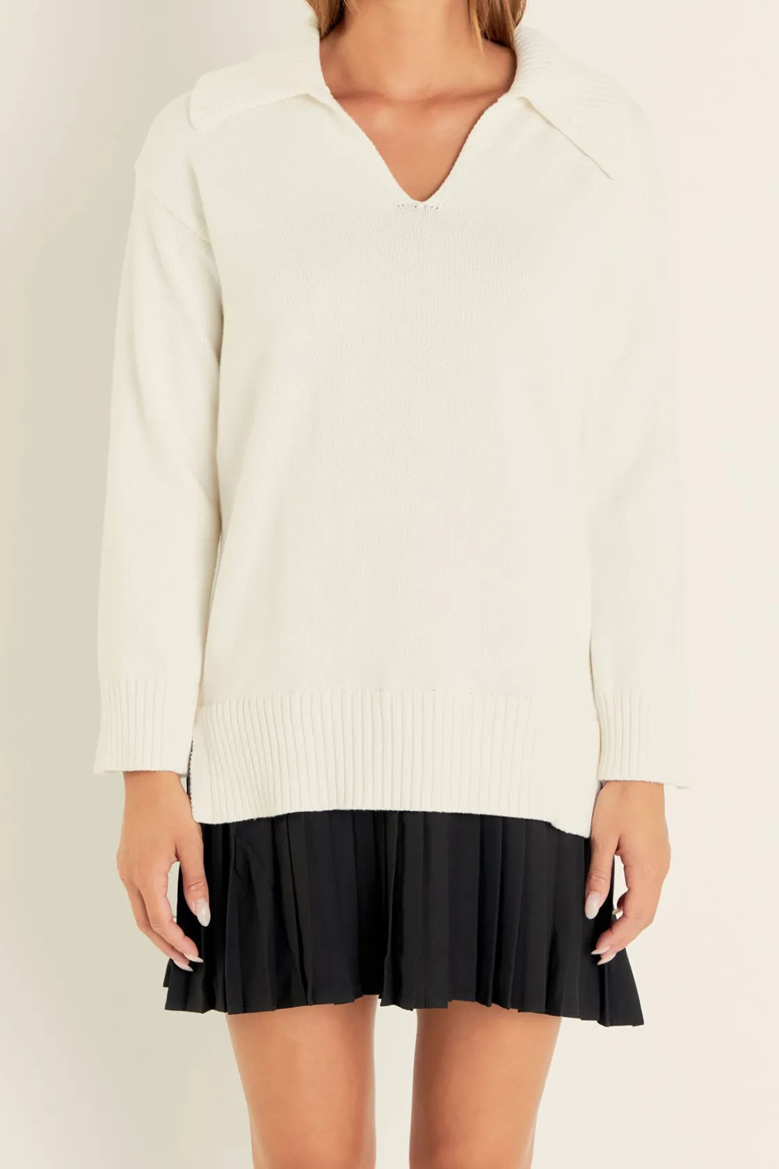 english_factory__mixed_me_10-16.webp ENGLISH FACTORY Knit Dresses | Sweaters & Knits*- Mixed Media Pleated Mini Dress