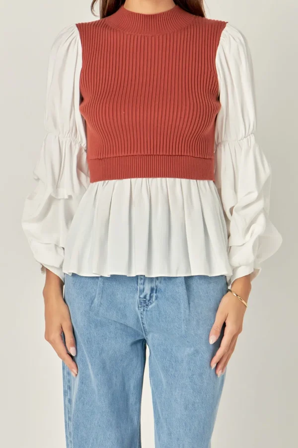 ENGLISH FACTORY Sweaters & Knits | Tops*- Mixed Media Top