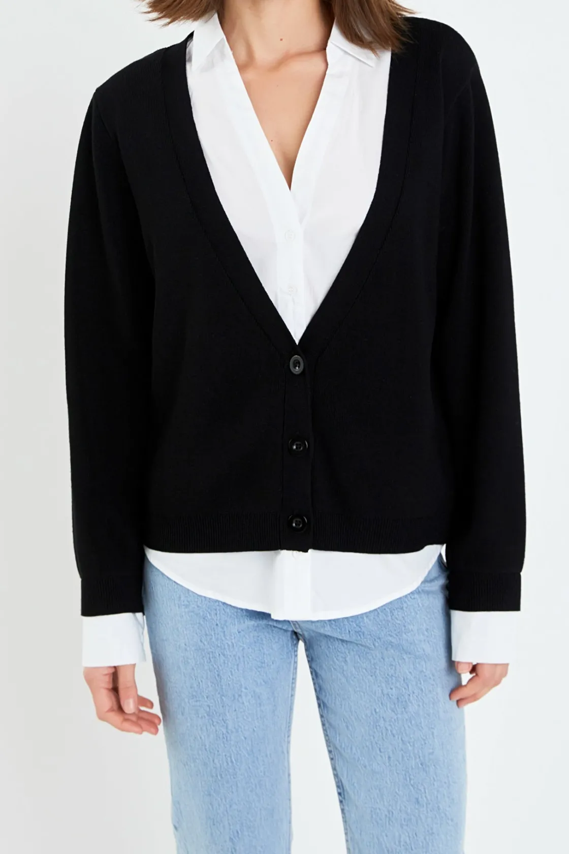 english_factory__mixed_me_10-8.webp ENGLISH FACTORY Sweaters & Knits | Tops*- Mixed Media Knit Cardigan