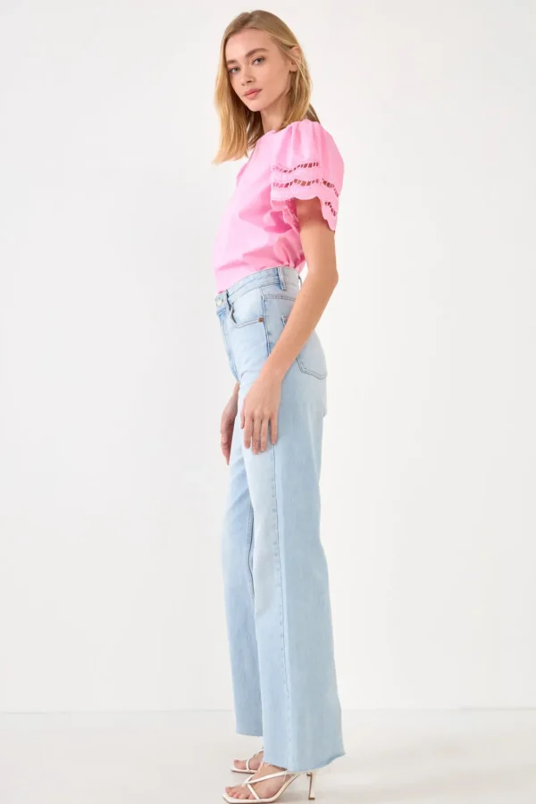 ENGLISH FACTORY Tops*- Mixed Media Lace Trim Knit Top