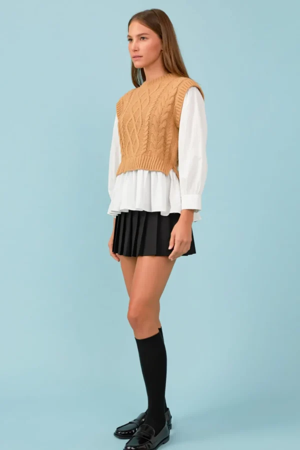 ENGLISH FACTORY Sweaters & Knits | Tops*- Mixed Media Cable Detail Sweater