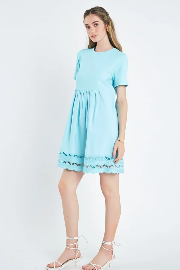 ENGLISH FACTORY Lace Dresses | White Dresses*- Mixed Media Scallop Lace Mini Dress