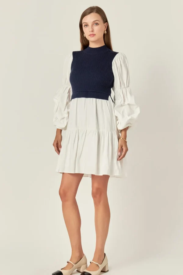 ENGLISH FACTORY Knit Dresses | Sweaters & Knits*- Mixed Media Sweater Mini Dress