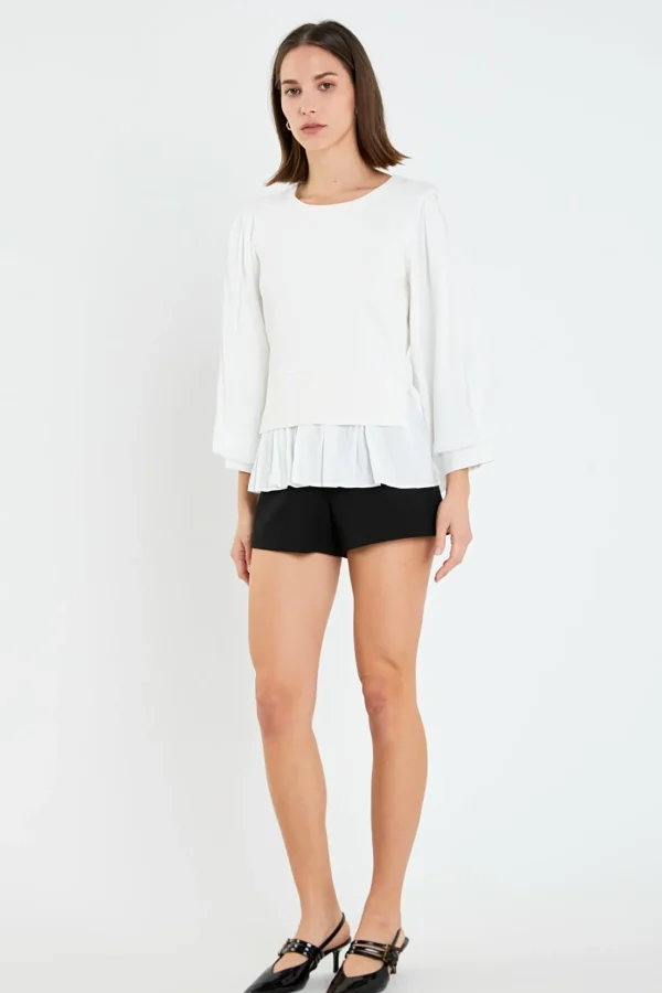 ENGLISH FACTORY Tops*- Mixed Media Blouse