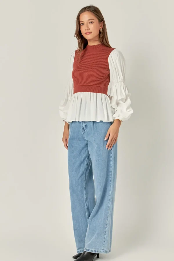 ENGLISH FACTORY Sweaters & Knits | Tops*- Mixed Media Top