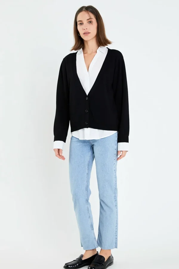 ENGLISH FACTORY Sweaters & Knits | Tops*- Mixed Media Knit Cardigan