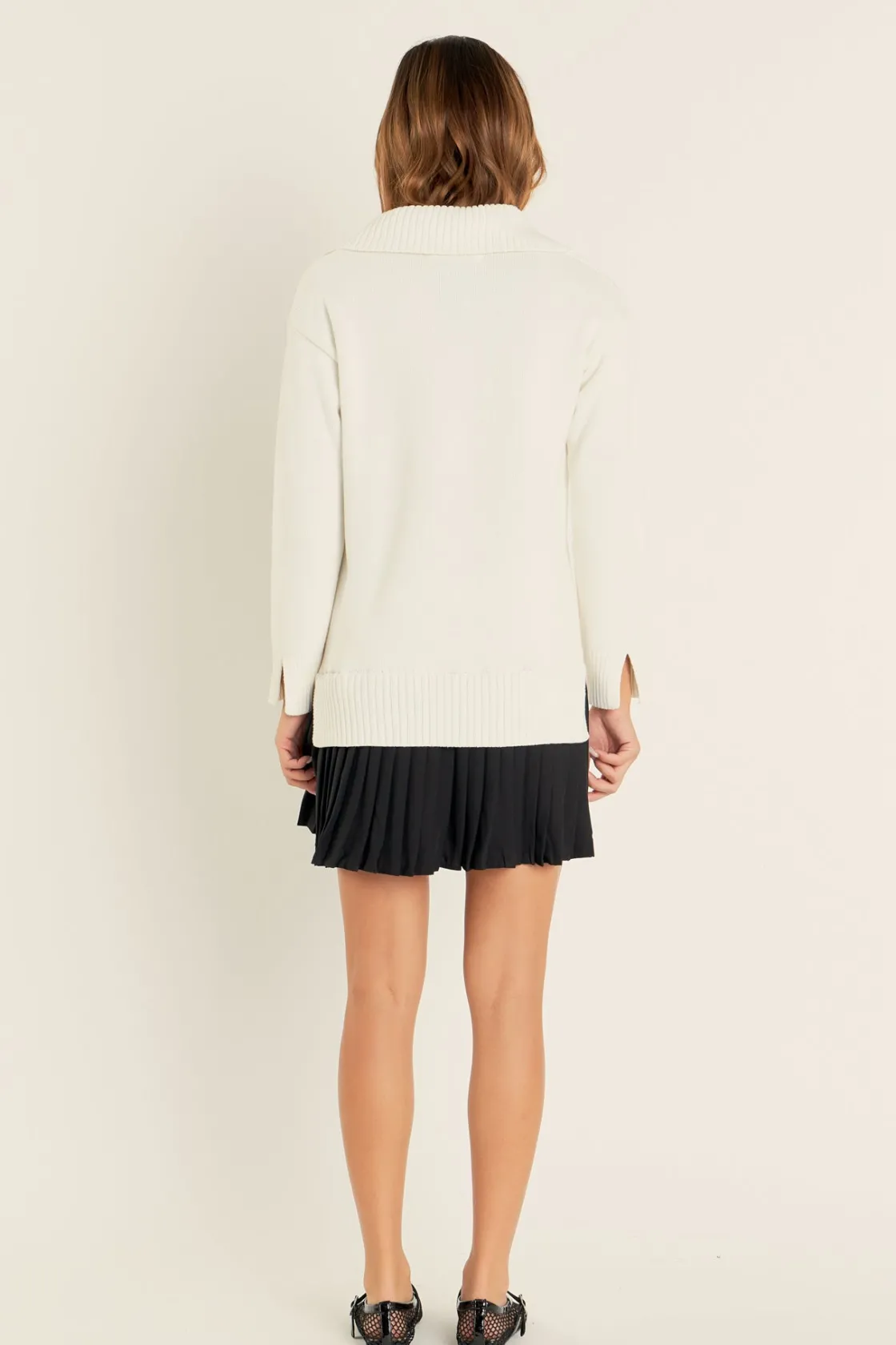 english_factory__mixed_me_12-16.webp ENGLISH FACTORY Knit Dresses | Sweaters & Knits*- Mixed Media Pleated Mini Dress
