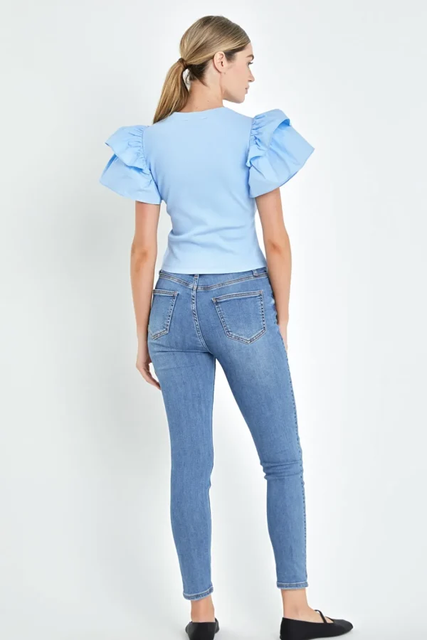 ENGLISH FACTORY Tops*- Mixed Media Ruffled Knit Top