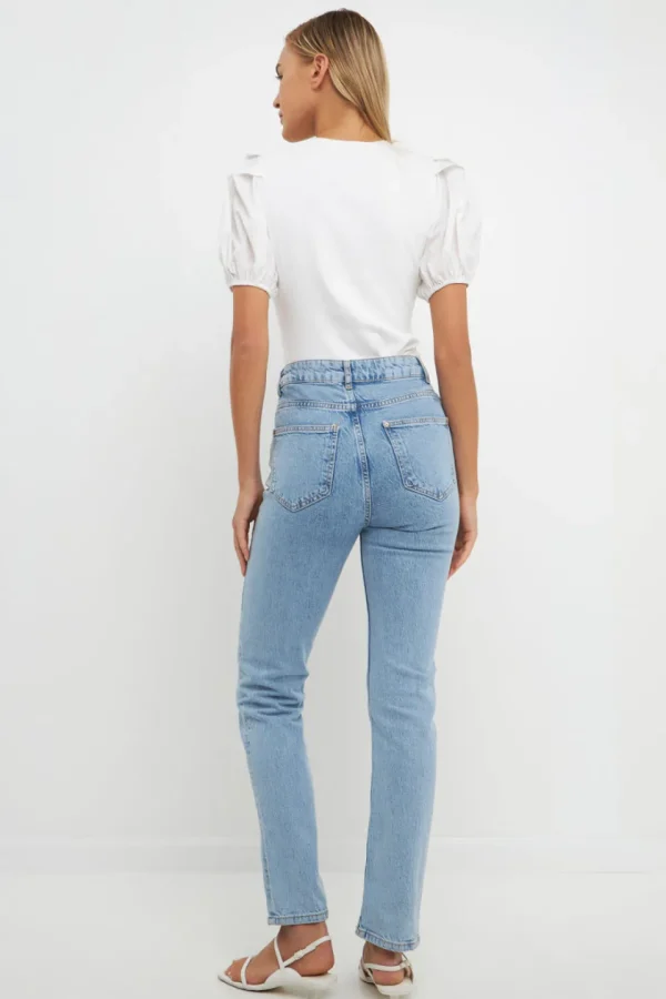 ENGLISH FACTORY Sweaters & Knits*- Mixed Media Puff Sleeve Henley Top