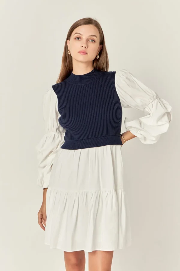 ENGLISH FACTORY Knit Dresses | Sweaters & Knits*- Mixed Media Sweater Mini Dress