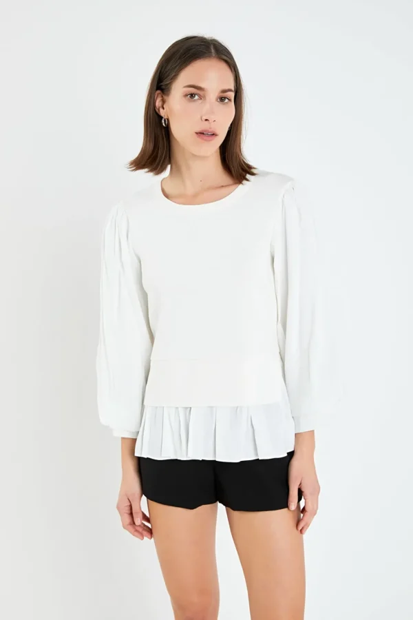 ENGLISH FACTORY Tops*- Mixed Media Blouse