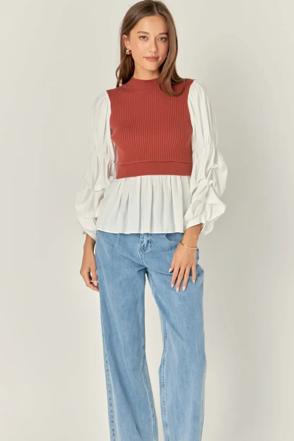 ENGLISH FACTORY Sweaters & Knits | Tops*- Mixed Media Top